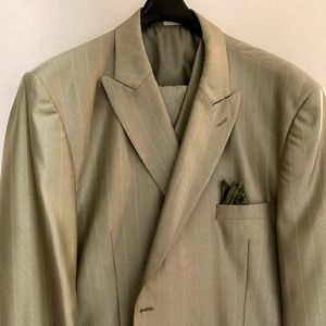 Falcone Mens Olive Green Pin Striped 3 pc Suit
